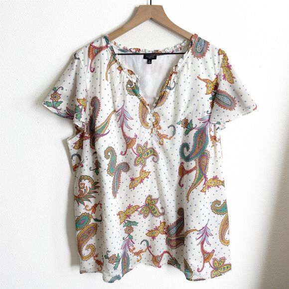 Talbots Top Womens 3X Plus Floral Tropical Breathable Beach‎ Cotton Boho Coastal - Picture 1 of 15